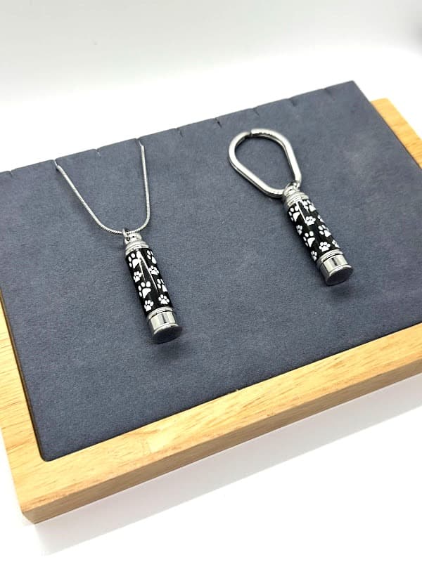 Black & White Paw Print Cylinder Keychain/Pendant